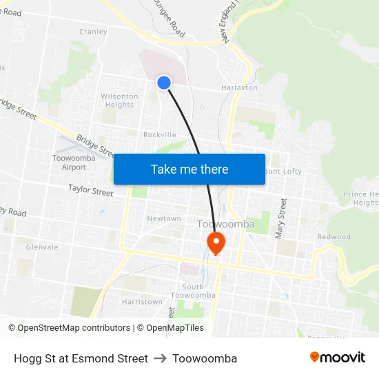 Hogg St at Esmond Street to Toowoomba map