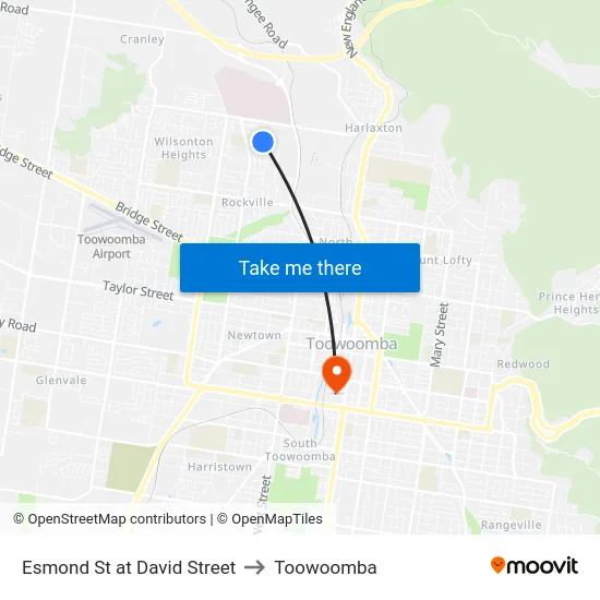 Esmond St at David Street to Toowoomba map