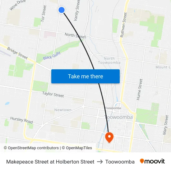 Makepeace Street at Holberton Street to Toowoomba map