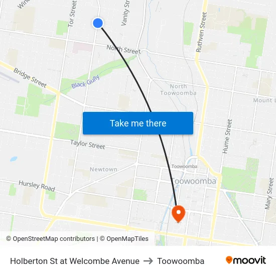 Holberton St at Welcombe Avenue to Toowoomba map
