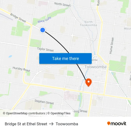 Bridge St at Ethel Street to Toowoomba map