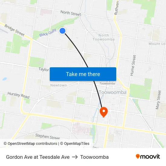 Gordon Ave at Teesdale Ave to Toowoomba map