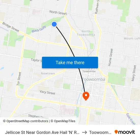 Jellicoe St Near Gordon Ave Hail 'N' Ride to Toowoomba map
