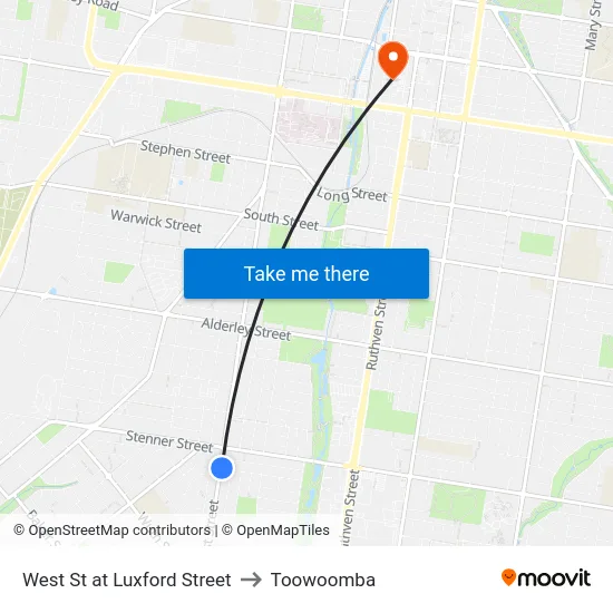 West St at Luxford Street to Toowoomba map