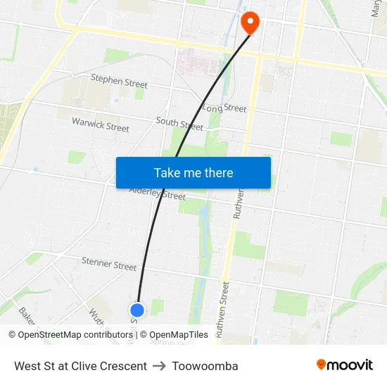 West St at Clive Crescent to Toowoomba map