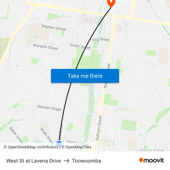 West St at Lavena Drive to Toowoomba map