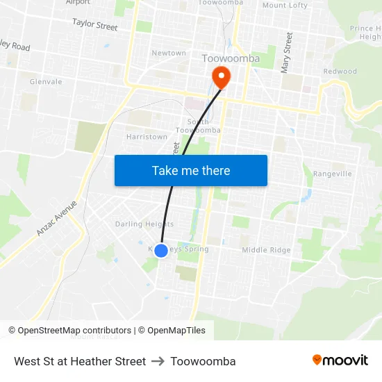 West St at Heather Street to Toowoomba map