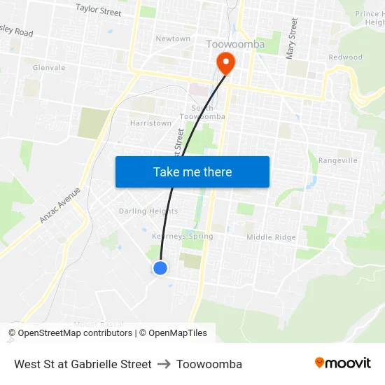 West St at Gabrielle Street to Toowoomba map