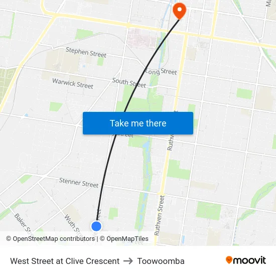 West Street at Clive Crescent to Toowoomba map