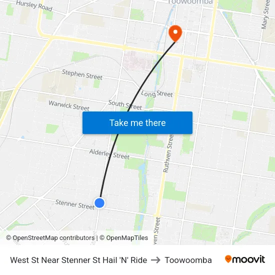 West St Near Stenner St Hail 'N' Ride to Toowoomba map