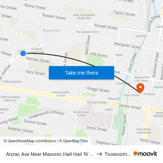 Anzac Ave Near Masonic Hall Hail 'N' Ride to Toowoomba map