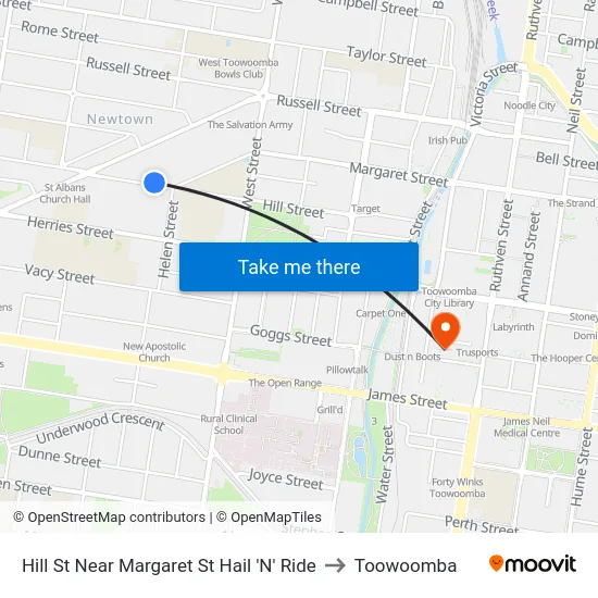 Hill St Near Margaret St Hail 'N' Ride to Toowoomba map