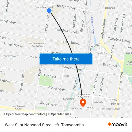 West St at Norwood Street to Toowoomba map