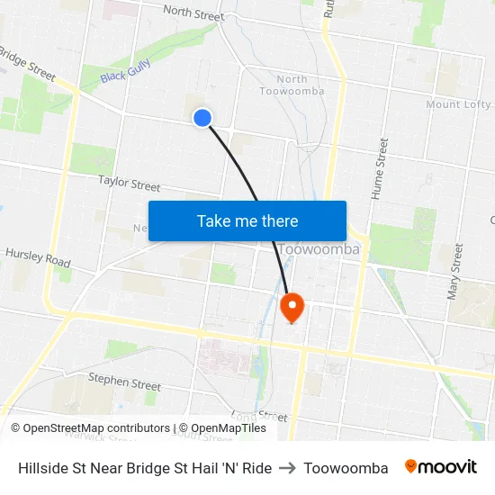 Hillside St Near Bridge St Hail 'N' Ride to Toowoomba map