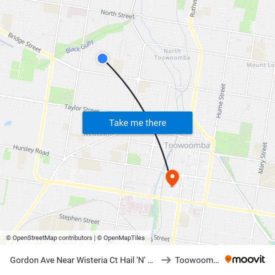 Gordon Ave Near Wisteria Ct Hail 'N' Ride to Toowoomba map