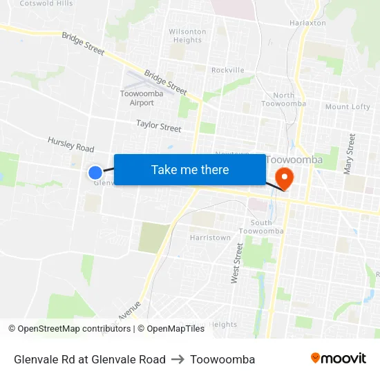 Glenvale Rd at Glenvale Road to Toowoomba map