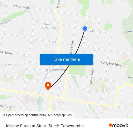 Jellicoe Street at Stuart St to Toowoomba map