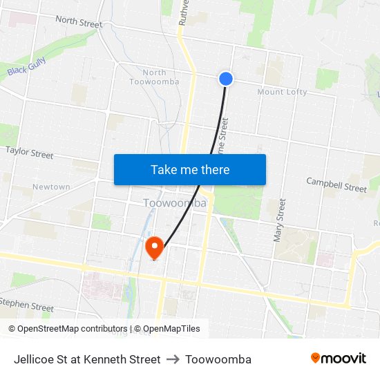 Jellicoe St at Kenneth Street to Toowoomba map