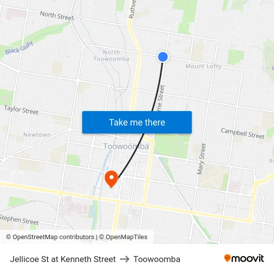 Jellicoe St at Kenneth Street to Toowoomba map
