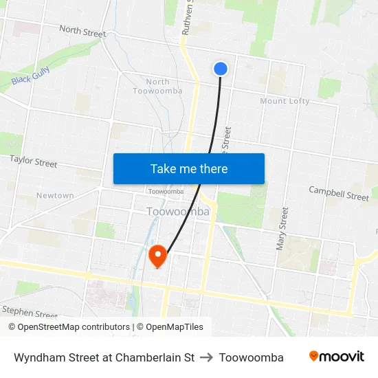 Wyndham Street at Chamberlain St to Toowoomba map