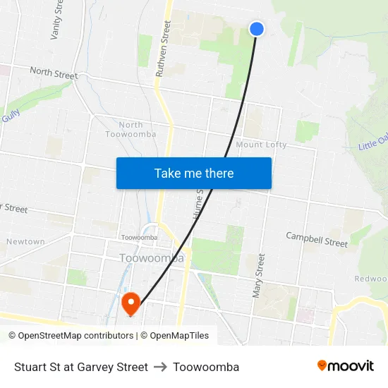 Stuart St at Garvey Street to Toowoomba map