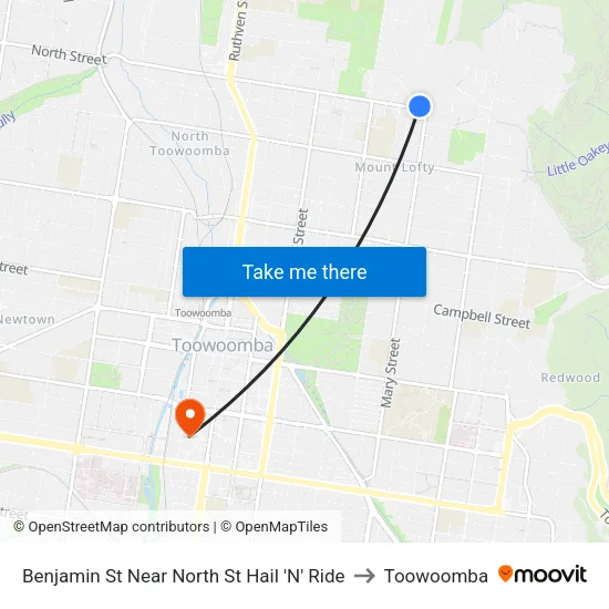 Benjamin St Near North St Hail 'N' Ride to Toowoomba map