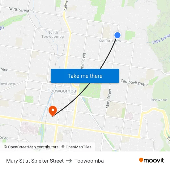 Mary St at Spieker Street to Toowoomba map