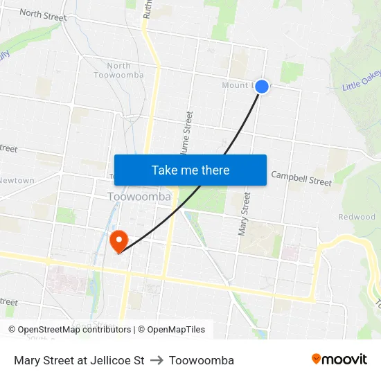 Mary Street at Jellicoe St to Toowoomba map