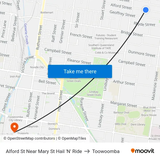 Alford St Near Mary St Hail 'N' Ride to Toowoomba map