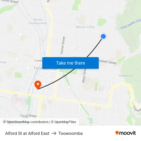 Alford St at Alford East to Toowoomba map