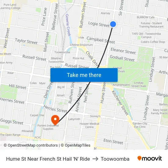 Hume St Near French St Hail 'N' Ride to Toowoomba map