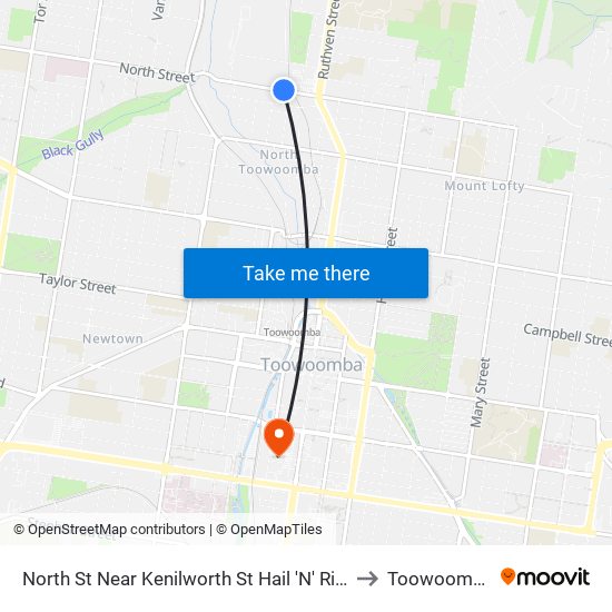 North St Near Kenilworth St Hail 'N' Ride to Toowoomba map