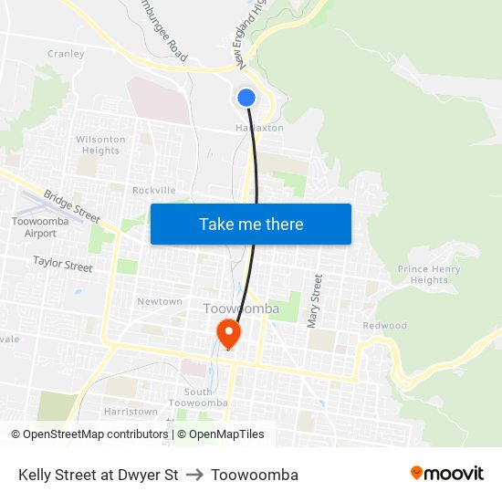 Kelly Street at Dwyer St to Toowoomba map