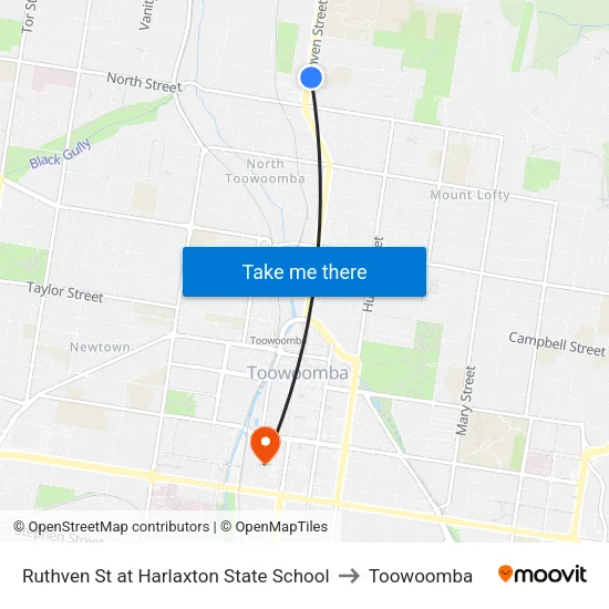 Ruthven St at Harlaxton State School to Toowoomba map
