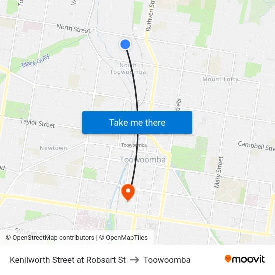 Kenilworth Street at Robsart St to Toowoomba map