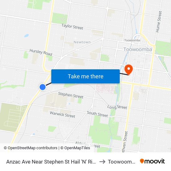 Anzac Ave Near Stephen St Hail 'N' Ride to Toowoomba map