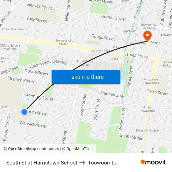 South St at Harristown School to Toowoomba map