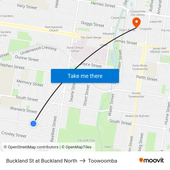 Buckland St at Buckland North to Toowoomba map