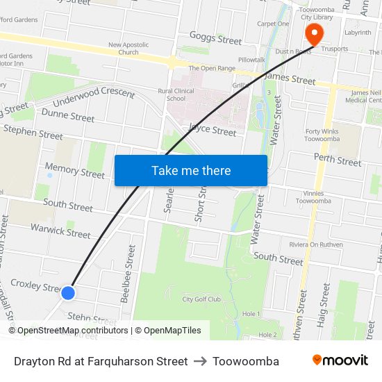 Drayton Rd at Farquharson Street to Toowoomba map