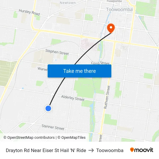 Drayton Rd Near Eiser St Hail 'N' Ride to Toowoomba map
