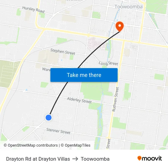 Drayton Rd at Drayton Villas to Toowoomba map