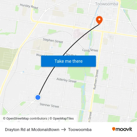 Drayton Rd at Mcdonaldtown to Toowoomba map