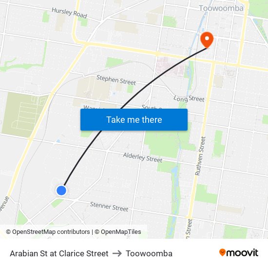 Arabian St at Clarice Street to Toowoomba map