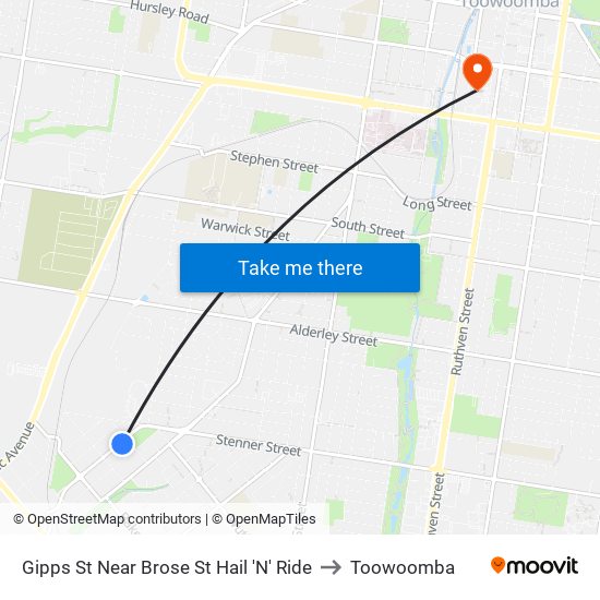 Gipps St Near Brose St Hail 'N' Ride to Toowoomba map