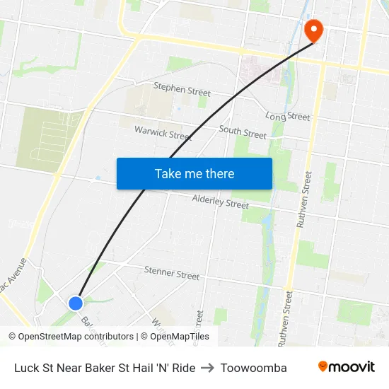 Luck St Near Baker St Hail 'N' Ride to Toowoomba map
