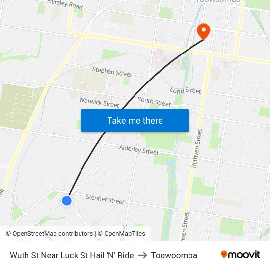 Wuth St Near Luck St Hail 'N' Ride to Toowoomba map