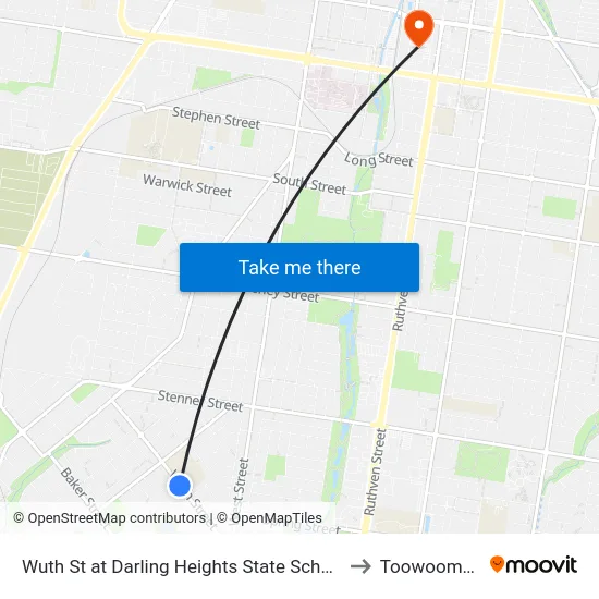 Wuth St at Darling Heights State School to Toowoomba map