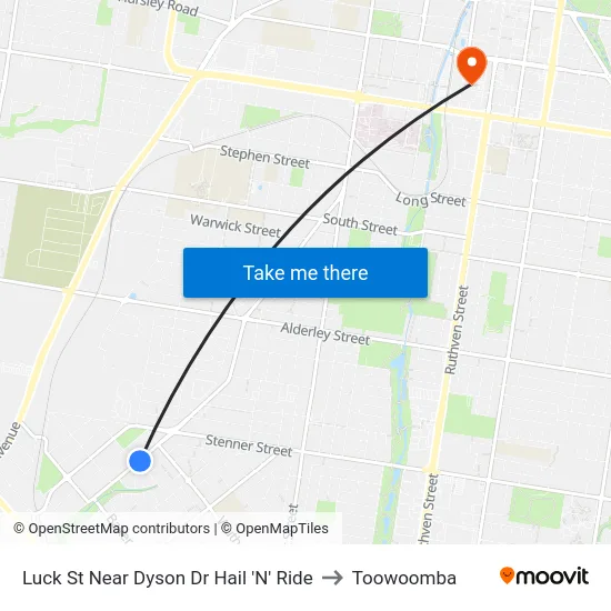 Luck St Near Dyson Dr Hail 'N' Ride to Toowoomba map