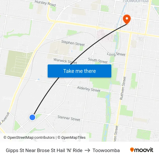 Gipps St Near Brose St Hail 'N' Ride to Toowoomba map