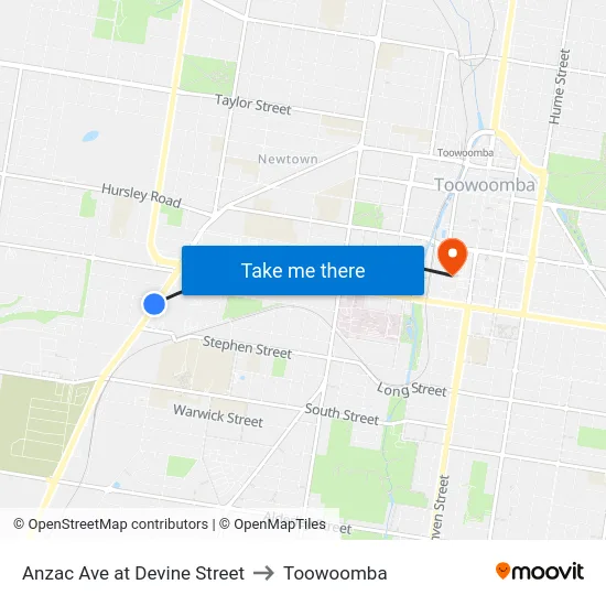 Anzac Ave at Devine Street to Toowoomba map